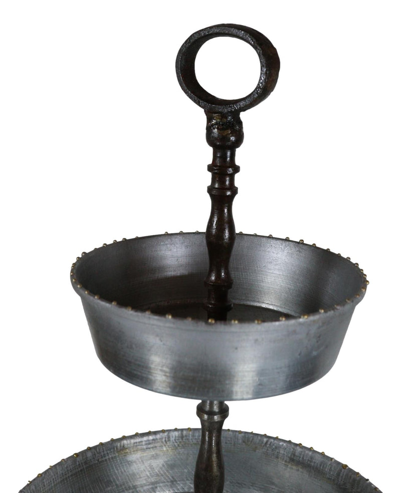 Rustic Farmhouse 3 Tiered Tabletop Galvanized Metal Serving Tray With Handle