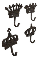Pack Of 4 Cast Iron Medieval Royalty King and Queen Crowns Wall Coat Hooks
