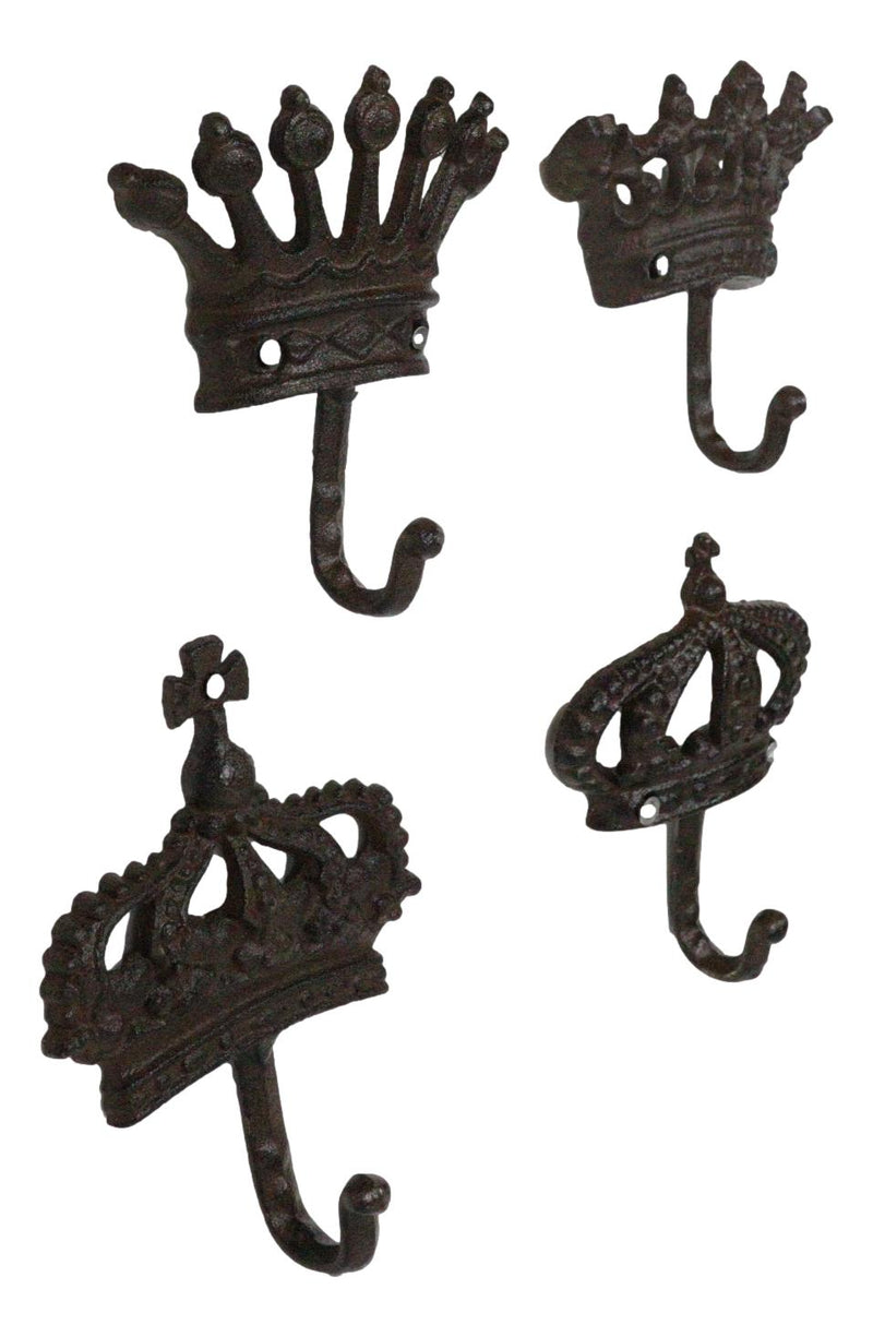 Pack Of 4 Cast Iron Medieval Royalty King and Queen Crowns Wall Coat Hooks