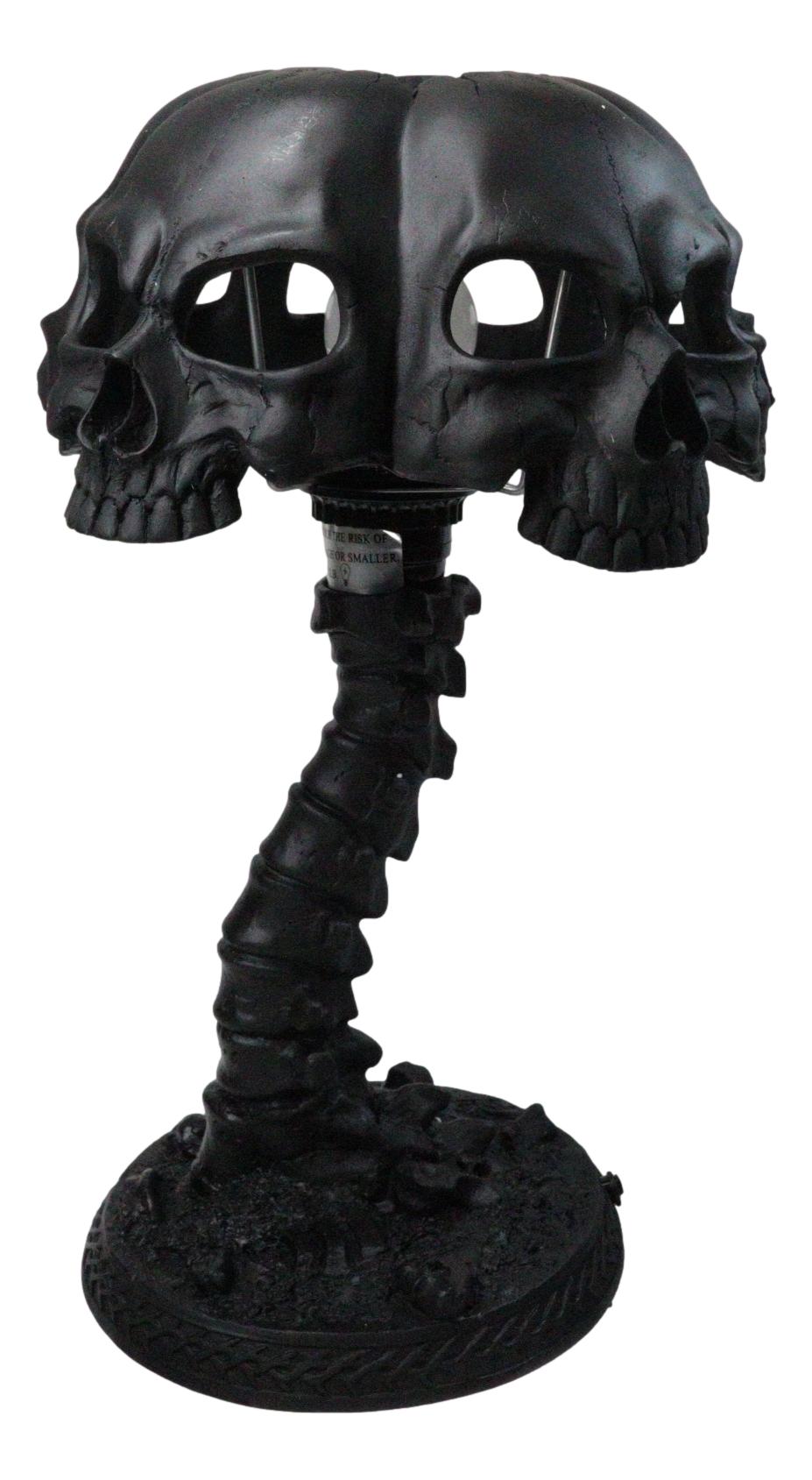 Ebros Black Evil Skulls Shade With Bone Skeleton Spine Column Table Lamp