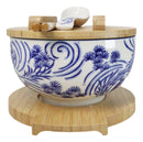 White Blue Koi Fish 28Oz Donburi Ramen Bowl With Lid Trivet Spoon Chopsticks Set