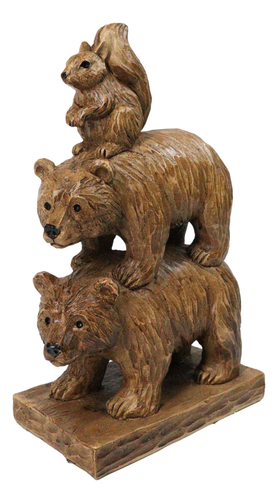 Forest Black Bears & Squirrel Totem Figurine Faux Wood Stacked Woodland Animals
