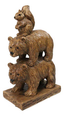 Forest Black Bears & Squirrel Totem Figurine Faux Wood Stacked Woodland Animals