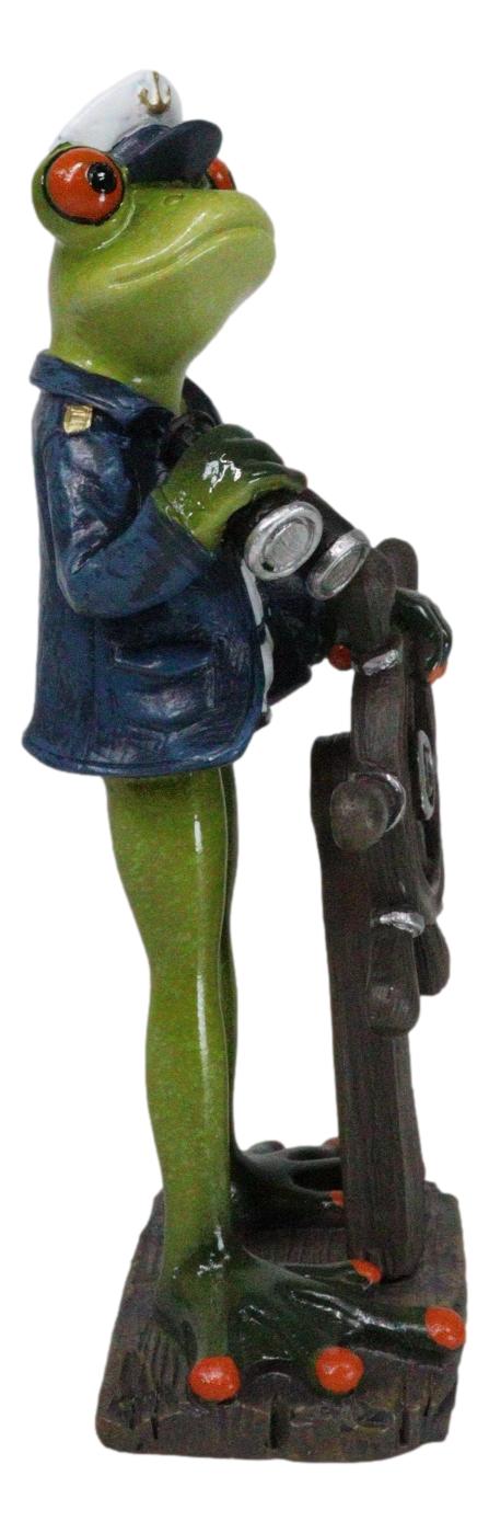 Marine Bon Voyage Sailor Captain Frog Holding Wheel Helm and Binoculars Figurine