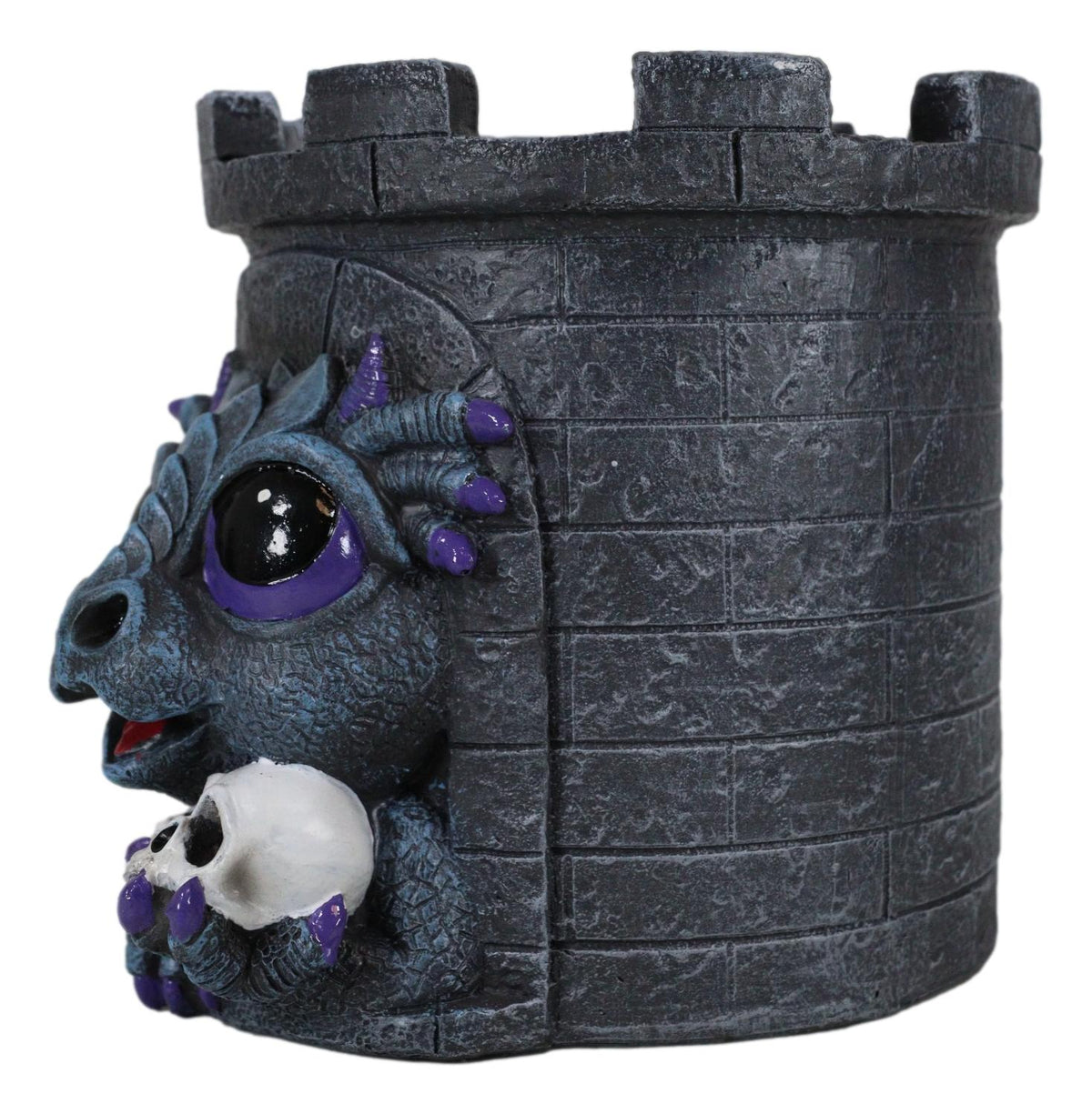 Fantasy Baby Dragon Wyrmling Holding Skull In Castle Tower Stationery Pen Holder