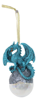 Ruth Thompson Blue Riptide Dragon On Pearl Glass Ball Ornament Figurine 5"H