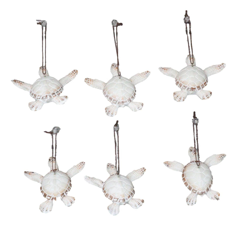 Set Of 6 Antique White Sea Turtles Ocean Marine Wall Hanger Decor Tree Ornaments