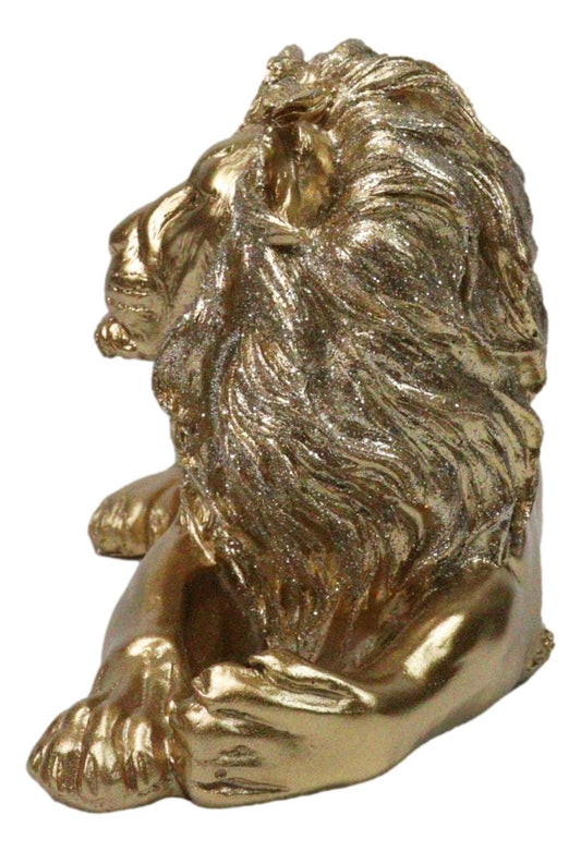 Faux Brass Gold African Safari In Regal Pose Lion King of The Jungle Figurine