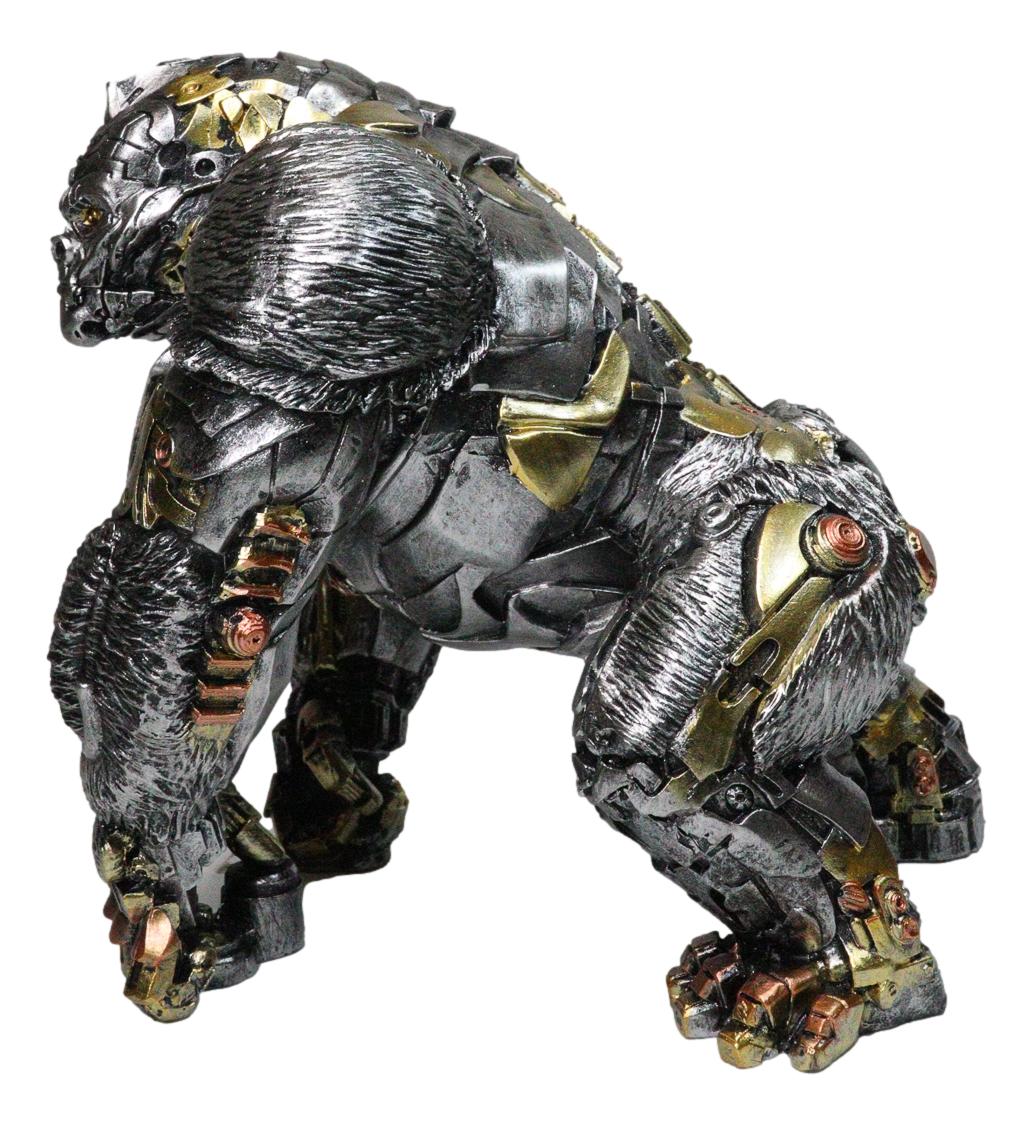 Steampunk Gearwork Cyborg Metallic Primate Silverback Gorilla Kong Figurine