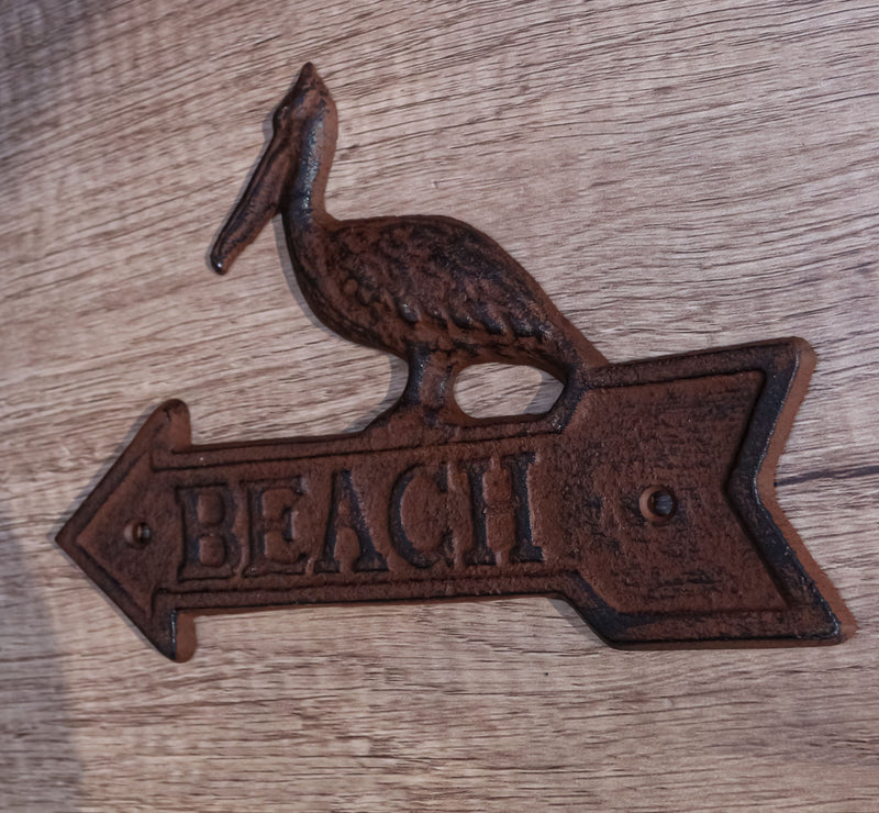 Cast Iron Rustic Louisiana Pelican Bird Beach Arrow Greeting Sign Wall Decor