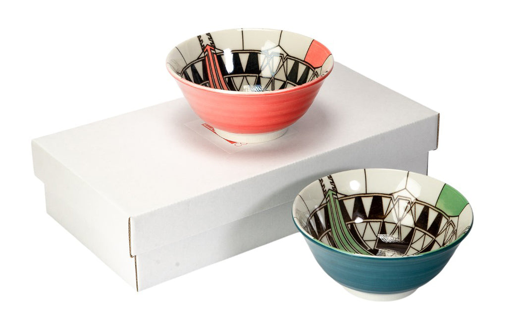 Pack Of 2 Made In Japan FLW Imperial Hotel Peacock Orange And Green Bowls 18oz