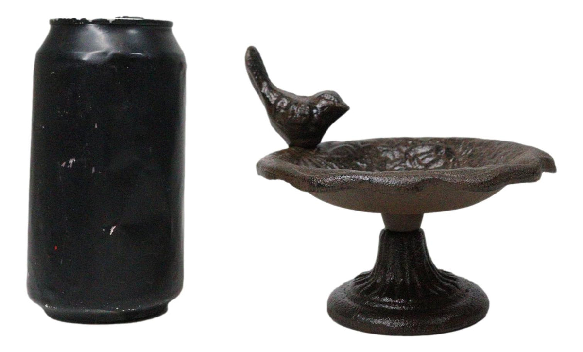Cast Iron Rustic Whimsical Bird On Fountain Bird Feeder Bath Small Sculpture - Ebros Gift