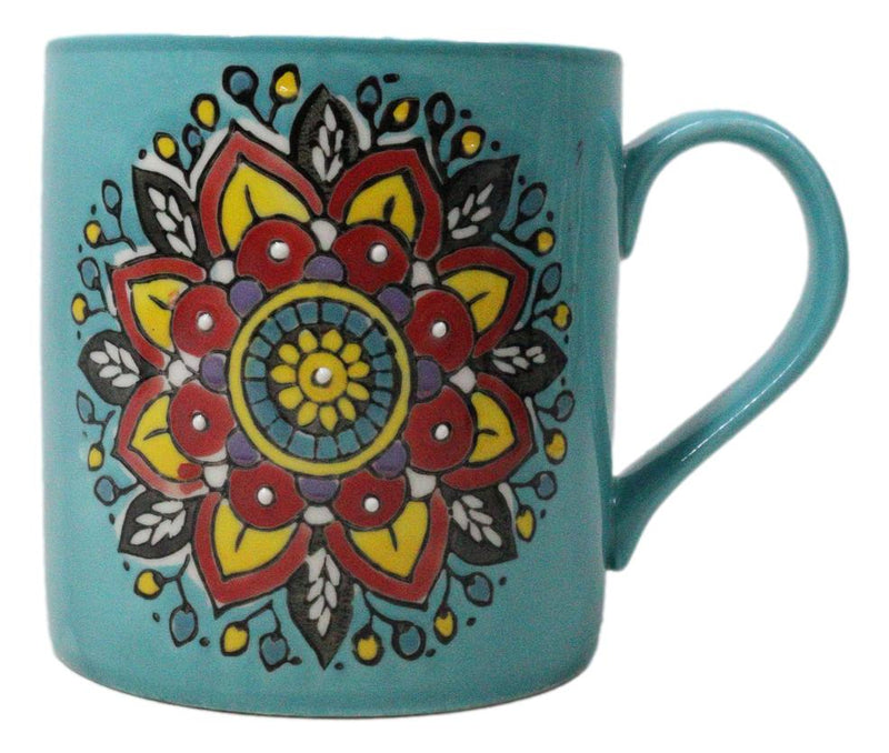 Blue Vishuddha Throat Chakra Zen Flower Of Life Mandala Circle Ceramic Mug Cup