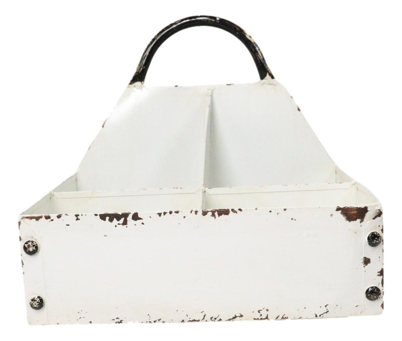 White Vintage Distressed Metal 8 Divided Section Seeding Tray Planter Pot 14"L