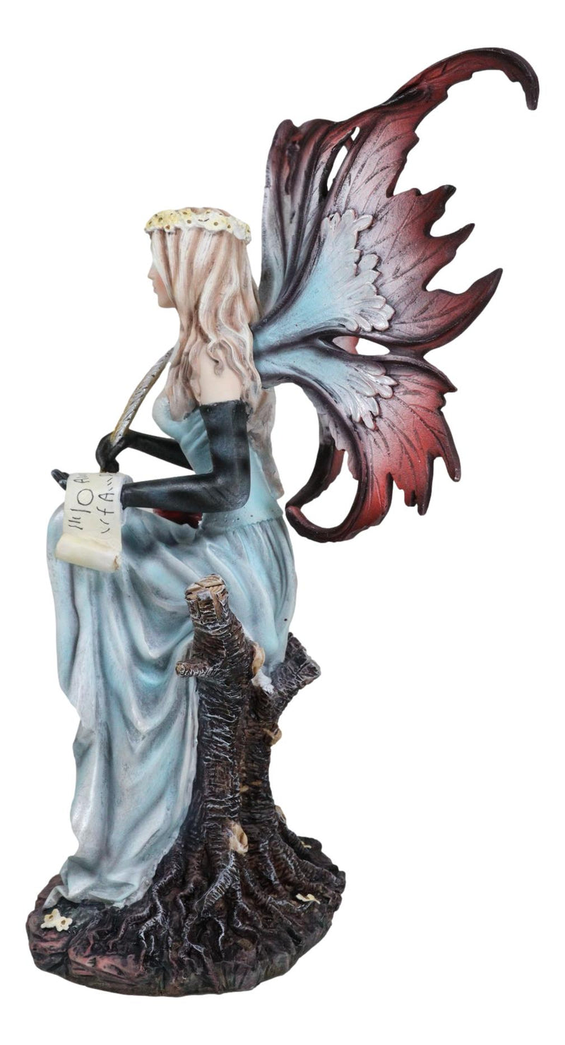 Blonde Fairy Scribe And Red Dragon Writing On Dragons Tales Scroll Figurine