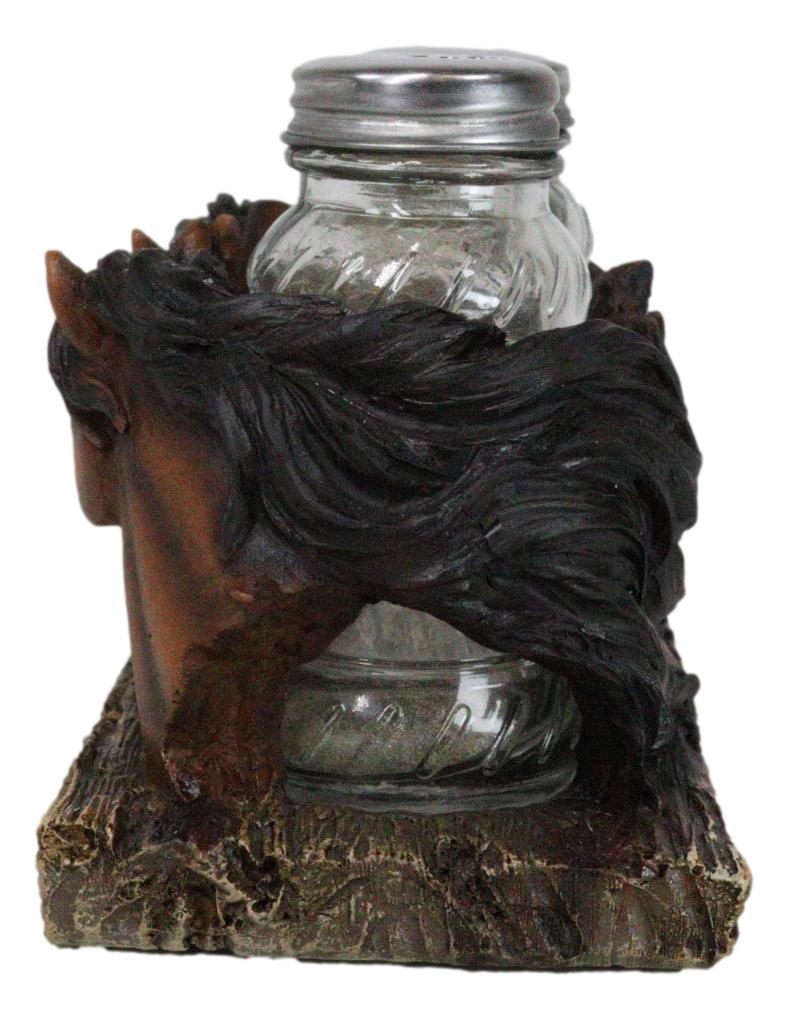 Western Wild At Heart Double Brown Chestnut Horses Salt Pepper Shakers Holder - Ebros Gift