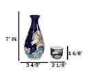 Blue Moon Rabbit With Waves Porcelain Sake Carafe Flask And 4 Ochoko Cups Set