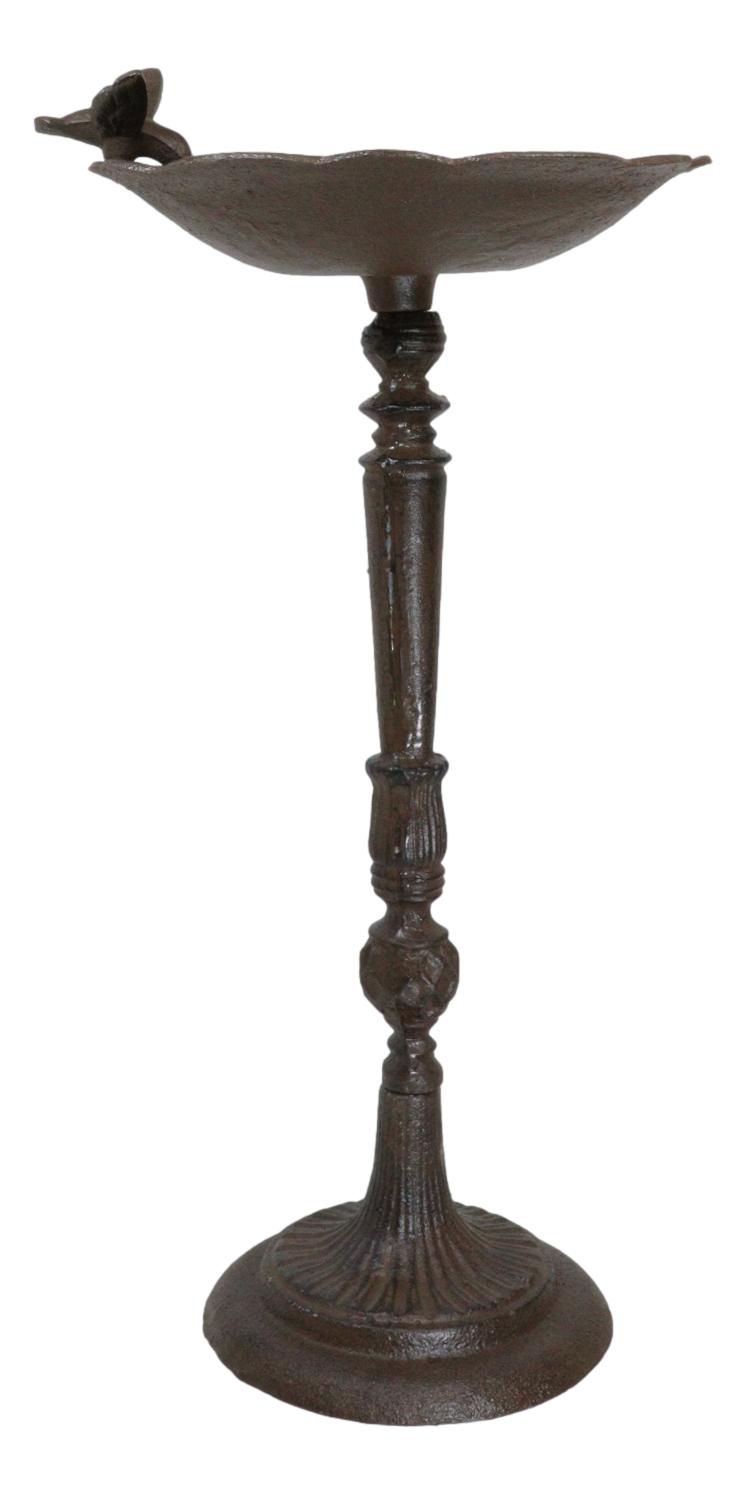 Rustic Cast Iron Hummingbird Perching On Flower Garden Bird Feeder Bath 22"H