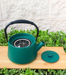 Green Modern Straight Edge Tetsubin Cast Iron Teapot 33oz And 4 Tea Cups Set