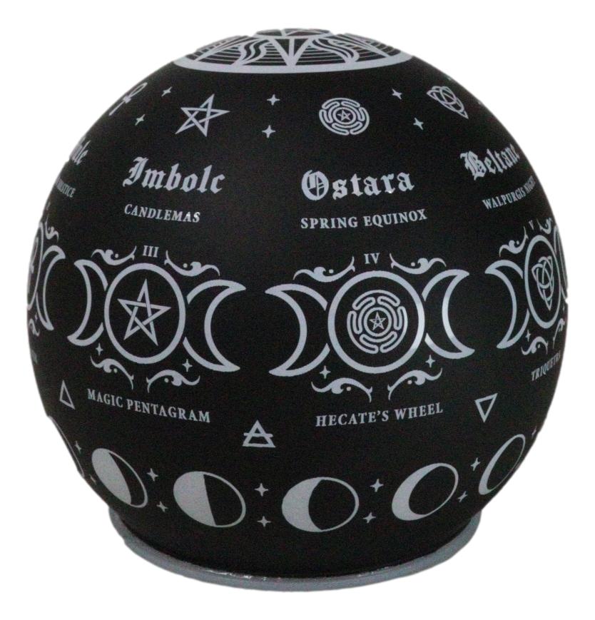 Pagan Calendar Wheel Of The Year Triple Moon Sacred Symbols LED Globe Light - Ebros Gift