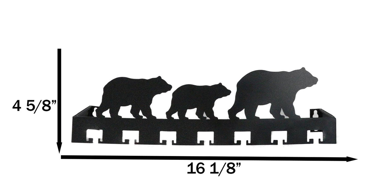 Rustic Western Black Bear Family Multi Pegs Metal Wall Key Hooks Decor Plaque