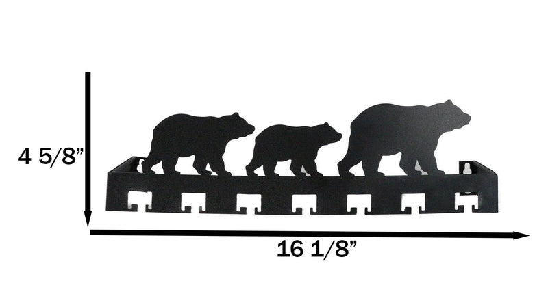 Rustic Western Black Bear Family Multi Pegs Metal Wall Key Hooks Decor Plaque