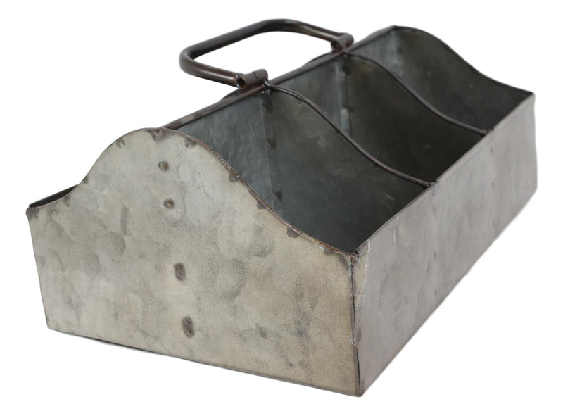 Farmhouse Galvanized Metal Rustic 6 Slots Wine Bottle Holder Basket With Handle