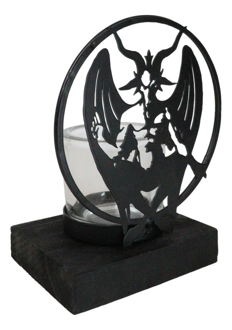 Wicca Occultic Sabbatic Goat Winged Baphomet Coated Metal Votive Candle Holder