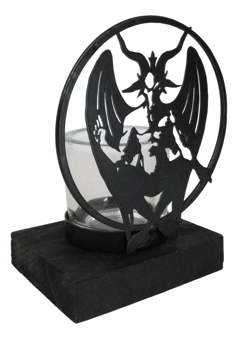 Wicca Occultic Sabbatic Goat Winged Baphomet Coated Metal Votive Candle Holder