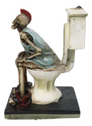 Still Constipated Funny Red Punk Mohawk Skeleton on Bathroom Toilet Figurine