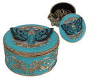 Turquoise And Gold Scrollwork Death Moth Skull Decorative Trinket Jewelry Box