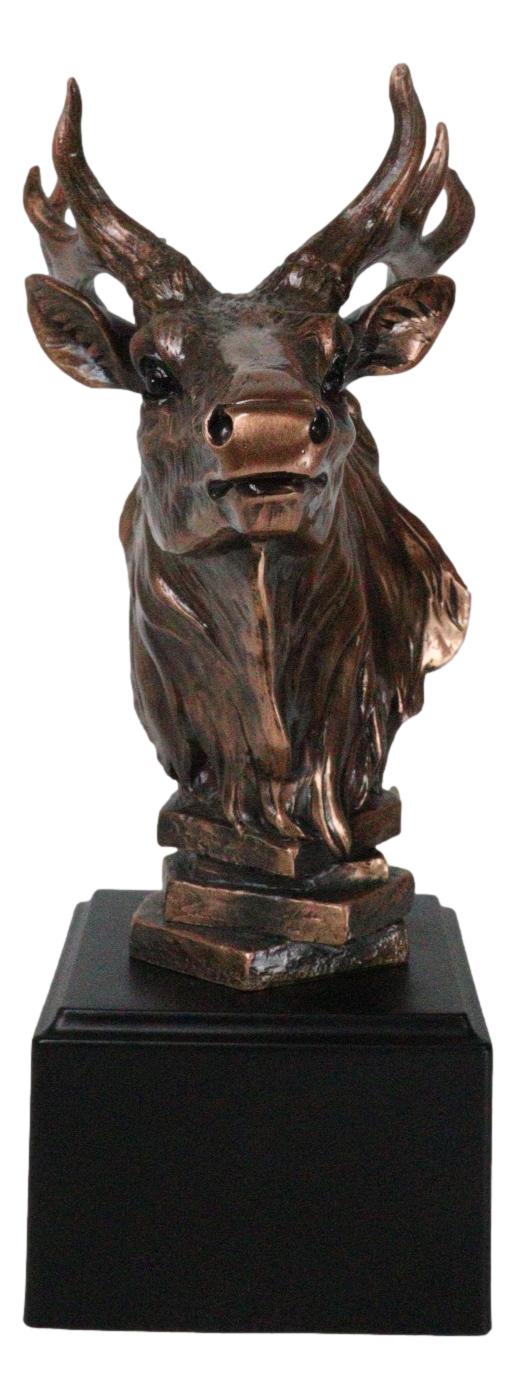 Rustic Wild Forest Woodland Wapiti Elk Deer Bust Trophy Figurine With Base Stand