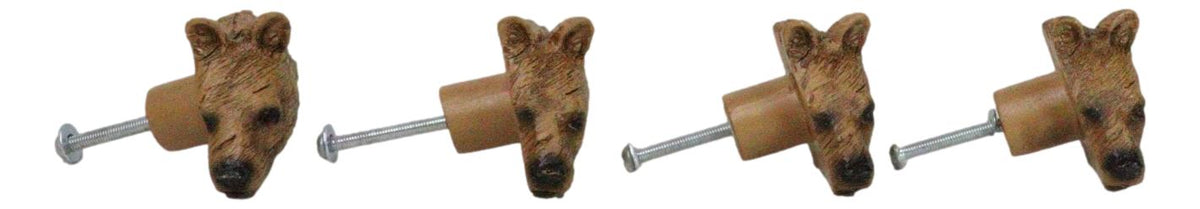Set Of 4 Western Rustic Forest Black Bear Faux Wooden Cabinet Door Pull Knobs