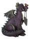 Whimsical Purple Garden Dragon With Butterfly Biting Welcome Plank Sign Figurine