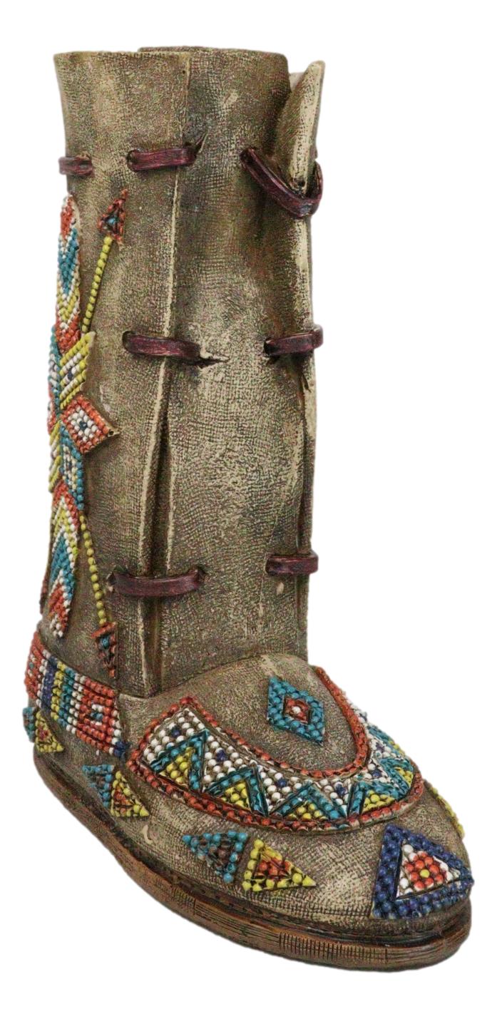 Southwestern Tribal Native Arrows Indian Moccasin Faux Leather Boot Vase Decor