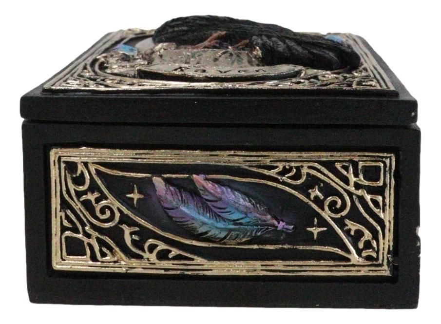 Mystic Raven Crow Crescent Moon Wicca Divination Ornate Tarot Cards Trinket Box