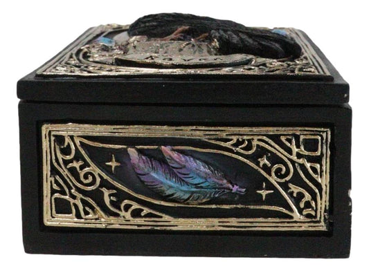 Mystic Raven Crow Crescent Moon Wicca Divination Ornate Tarot Cards Trinket Box