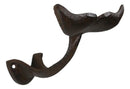 Set of 2 Cast Iron Nautical Baleen Blue Whale Tail Wall Coat Hooks Rust Bronze