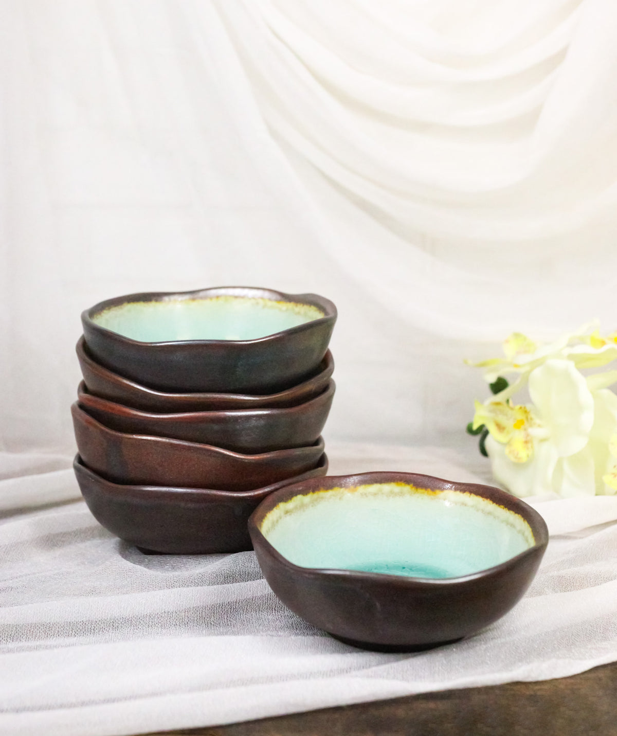 Pack Of 6 Midori Kannyu Green Porcelain Ceramic Small Shallow Bowls 7.5oz