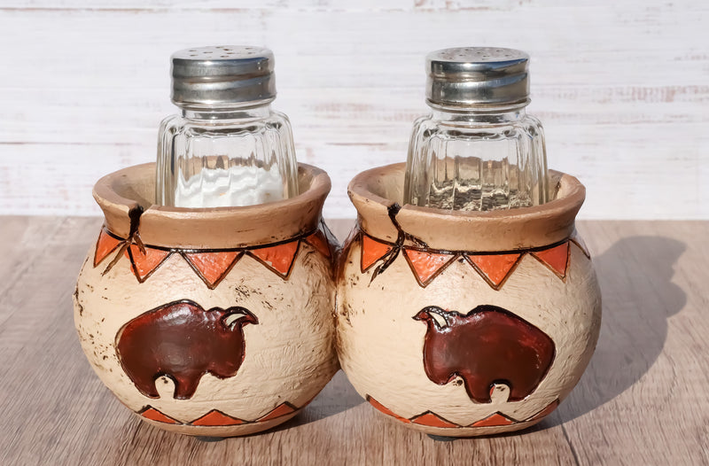 Western Native American Buffalo Bison Canister Jars Salt Pepper Shakers Holder