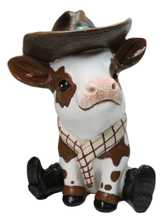 Western Brown Spotted Texas Longhorn Cow With Cowboy Hat And Boots Figurine