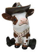 Western Brown Spotted Texas Longhorn Cow With Cowboy Hat And Boots Figurine