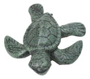 Pack Of 4 Cast Iron Green Verdigris Swimming Sea Turtle Tortoise Mini Figurines