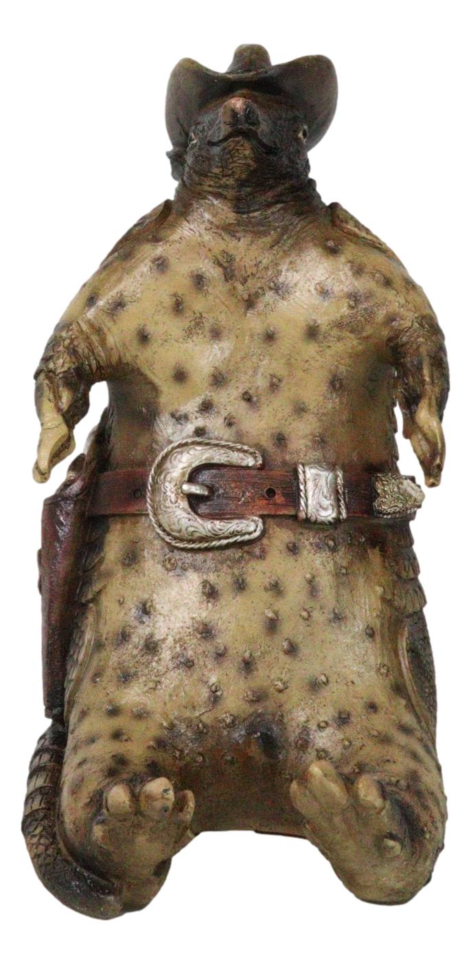 Western Cowboy Armadillo with Sheriff Gun Hat Badge Cell Phone Holder Figurine