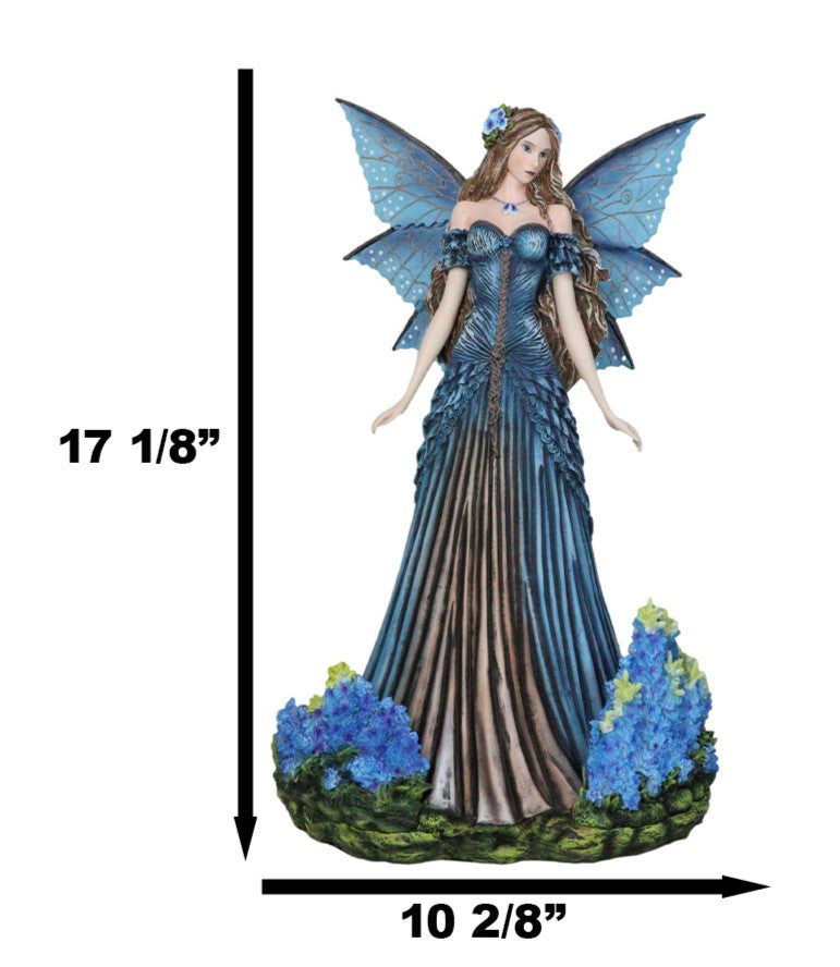 Large 17"H Blue And Purple Beautiful Lavender Garden Meadows Fairy Figurine
