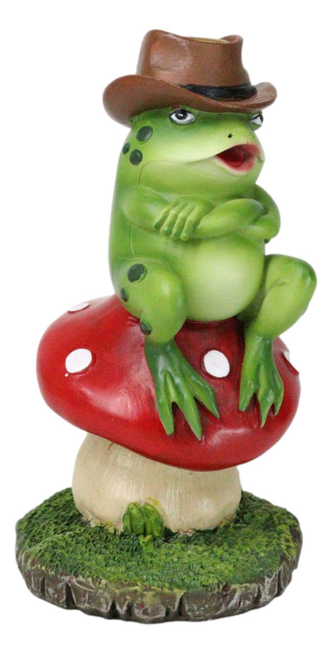 Western Outlaw Cowboy Frog On Mushroom Backflow Incense Cone Burner Figurine