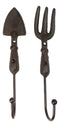 Pack of 2 Cast Iron Garden Hand Tool Fork and Trowel Wall Hooks For Coats Keys