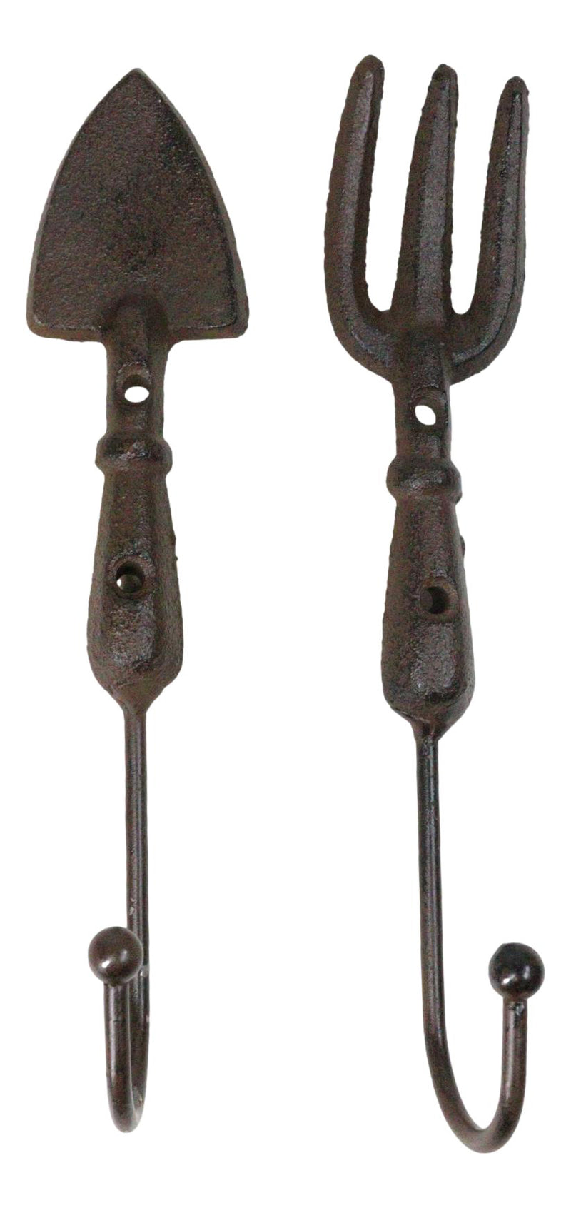 Pack of 2 Cast Iron Garden Hand Tool Fork and Trowel Wall Hooks For Coats Keys