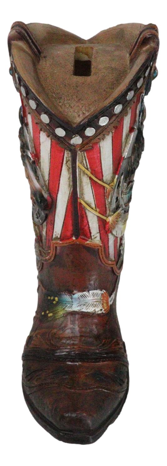 Western USA Flag Horseshoe Southwest Feathers And Horse Cowboy Boot Money Bank