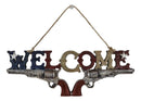 Rustic Western Texas Lone Star Dual Revolver Pistols Welcome Sign Wall Decor
